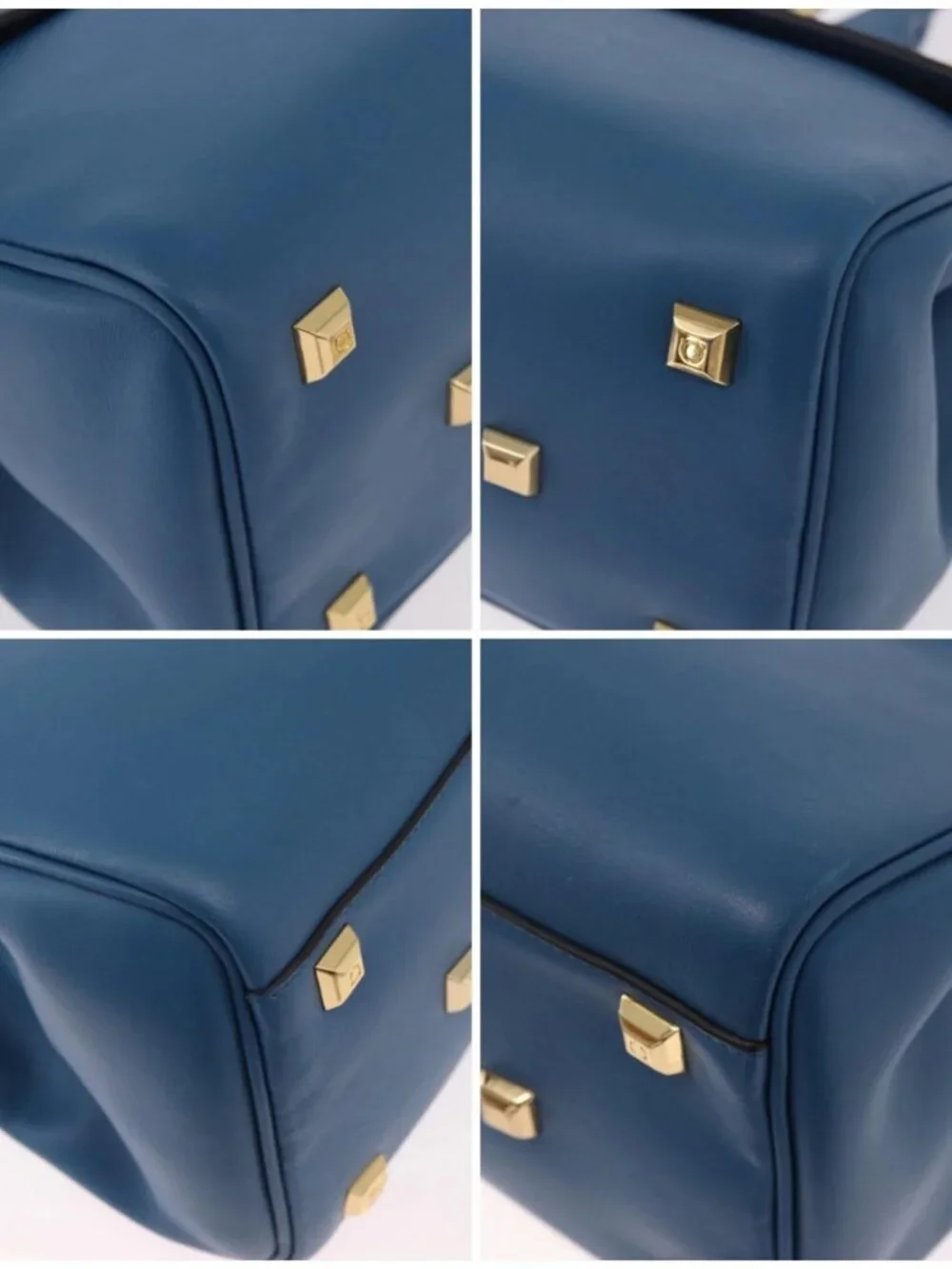 Salvatore Ferragamo Gancini Studio bag Bag Leather 2way Blue Gold Auth ka4871V